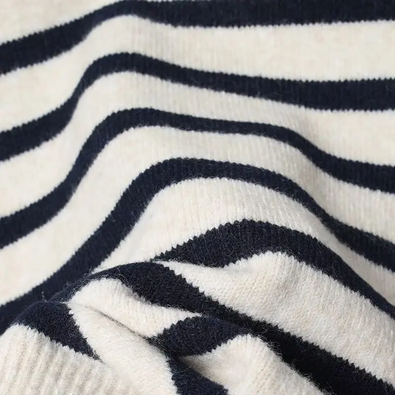 Women's O-Neck Pullover Knitted Striped Sweater Female Long Sleeve Autumn Winter Extremely Simple Casual Versatile Pullover Top