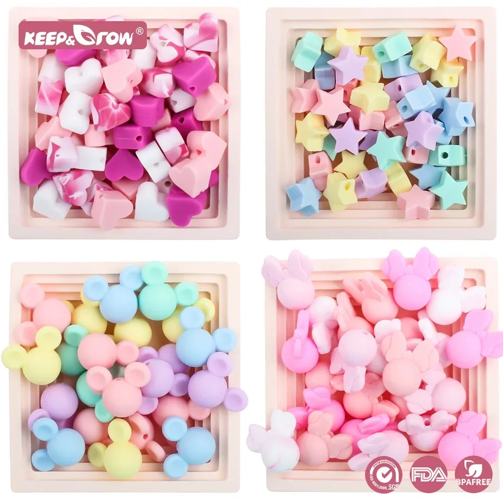 Heart Silicone Beads Star Mouse Baby Teething Beads 10Pcs BPA Free DIY Pacifier Chain Nursing Accessories