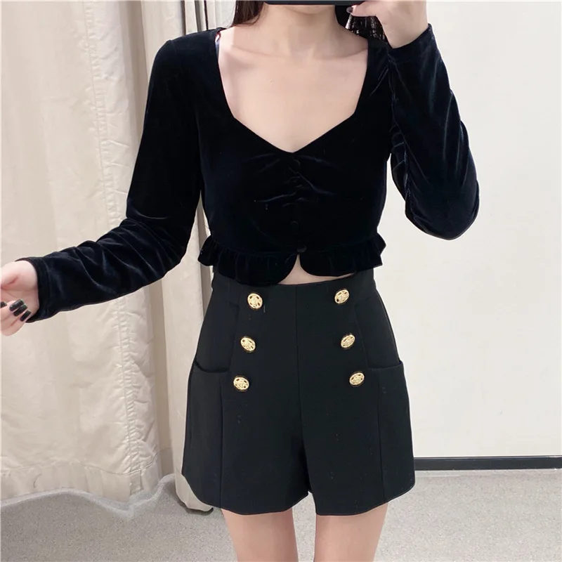 Indie Solid Casual Fashion Wide Leg Shorts 2024 New Women Sexy Black Shorts Simple Style Spring All-Match Hight Waist Shorts