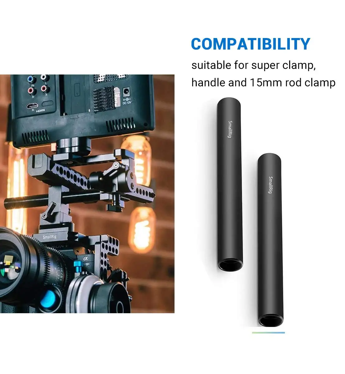 Aluminum Alloy 15mm Rod Camera Rail Rod 10/15/20cm 4/6/8Inch 2 Pcs Set for DSLR