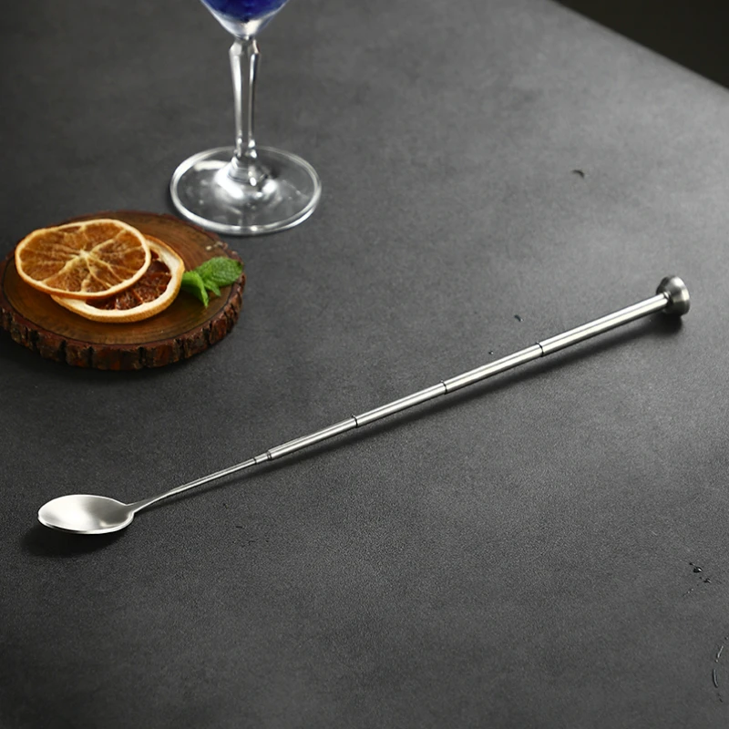 Stainless Steel Retractable Bar Spoon Bar Tools Bartender Cocktail Mixing Spoon Telescopic Extendable Long Pocket