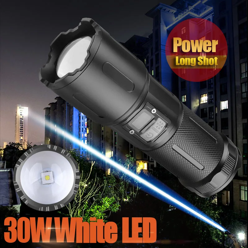 

5000 Meters Long Shot LED Flashlight Built-in 9000mah Type-C Rechargeable Spotlights High Lumen White LED Tactical Flashlights