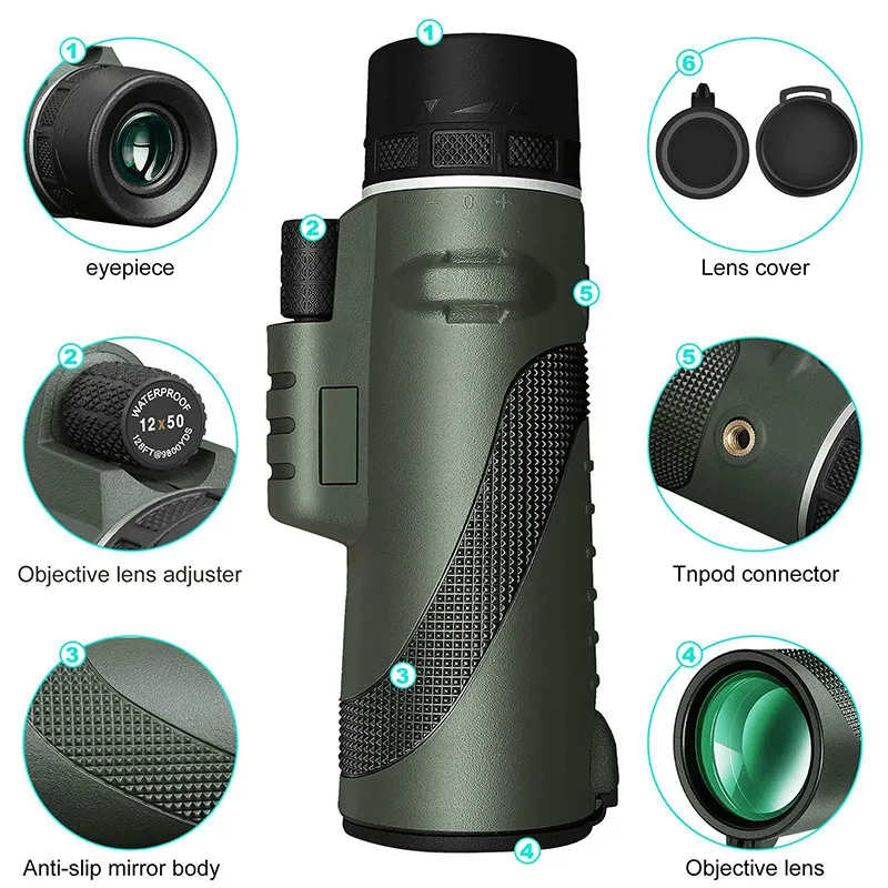 80X100 Hd Monocular Telescope 8000M Long Range Zoom Bak4 Prism Telescope with/without Tripod Phone Clip Hunting Outdoor Camping 5