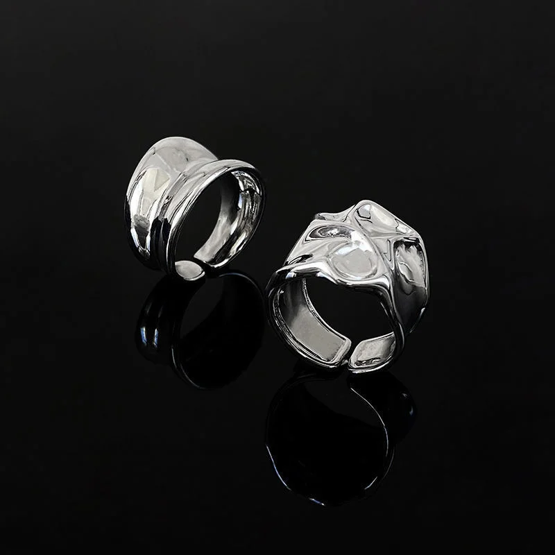 2025 Fashion Style Women's silver stainless steel unusual metal geometric opening ring, 2 pieces._voghion.com