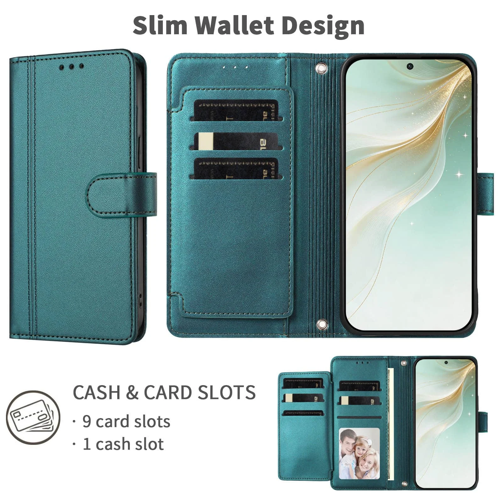 Slim Flip Wallet Case with Magnetic Clasp and Kickstand Feature
