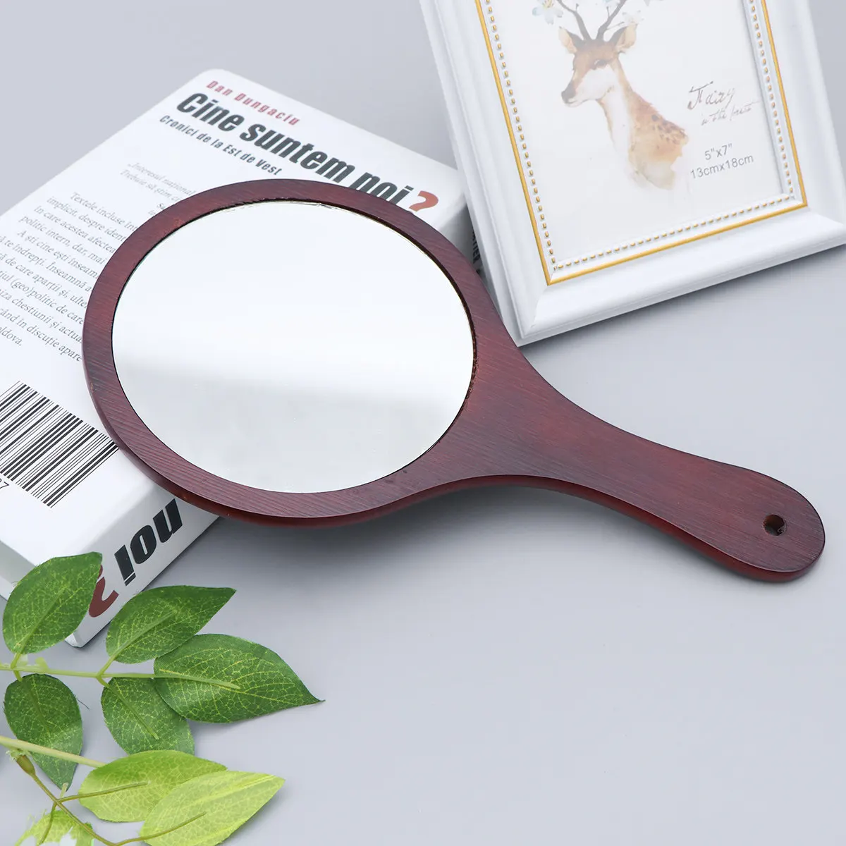 1Pcs 우아한 나무 프레임 휴대용 화장 거울 매일 정리할 수 있는 대형 투명 프리미엄 유리 거울 벽걸이 가능