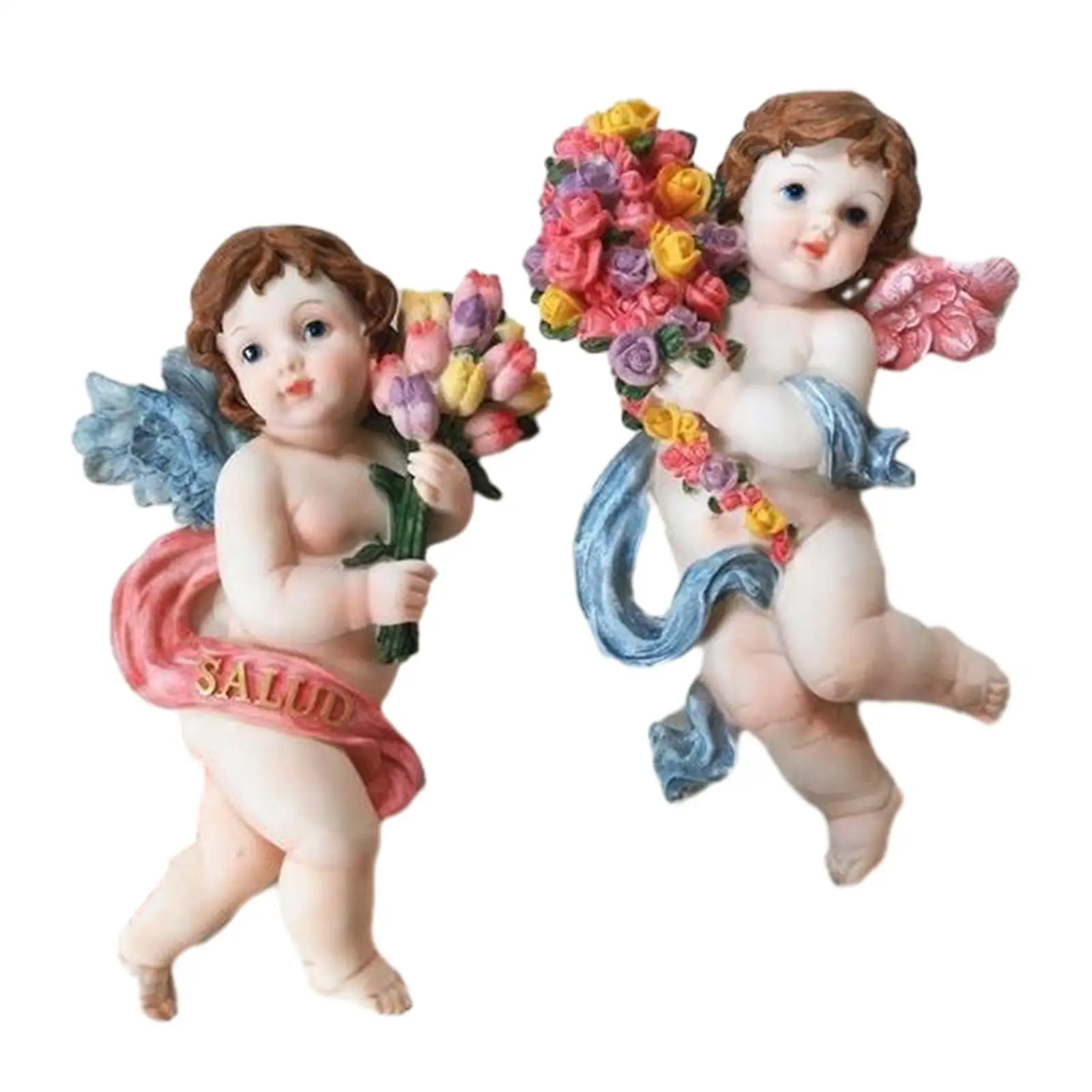 2x Resin Angel Statues Figurines, Religious Statue Sculpture, Crafts, Artwork, Handpainted Figurine, Desk Decoration