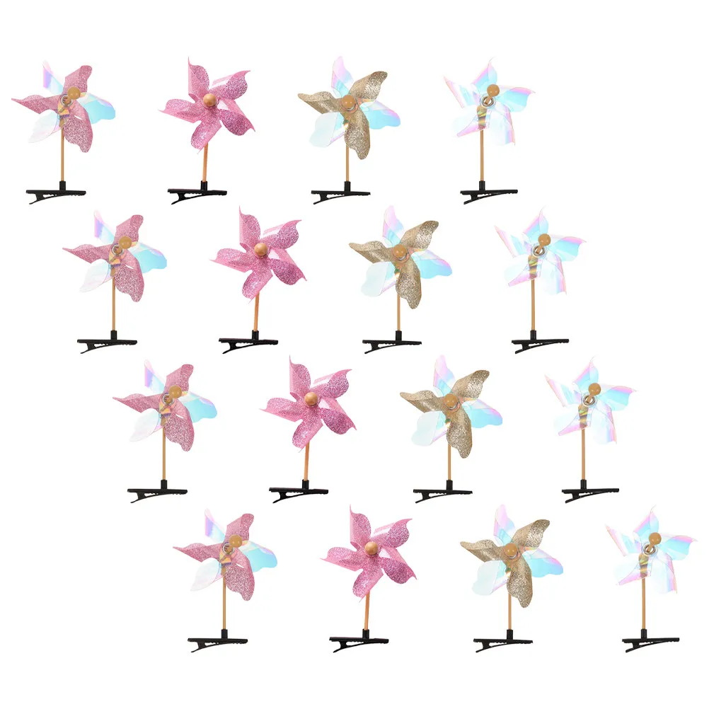 16Pcs 반짝이 풍차 헤어 클립 귀여운 핀휠 바레트 소녀 헤어 액세서리 파티 드레스 소녀를위한 어린이 액세서리