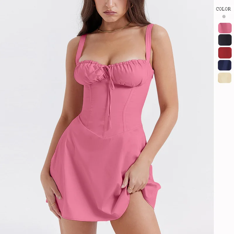 

Elegant Slim Backless Sling Mini Dress 2023 Summer Women Fashion Solid Suspender Dresses Female Party Evening Short Robe Vestido