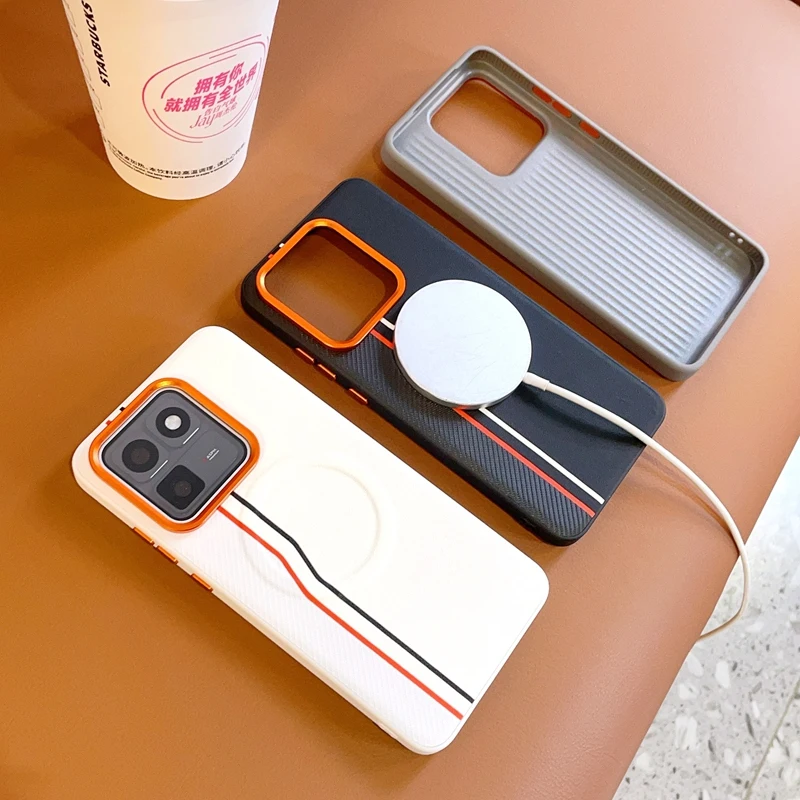 Magnetic PU Leather Colored Splicing Ultra-Thin Protective Smartphone Cover