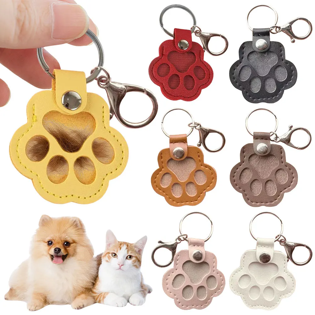 Adorable Paw Print Keychains Animal Hair Memorial Bottle Keychain Commemorative Pet Hair Storage Bag Keychain for Pet Lovers