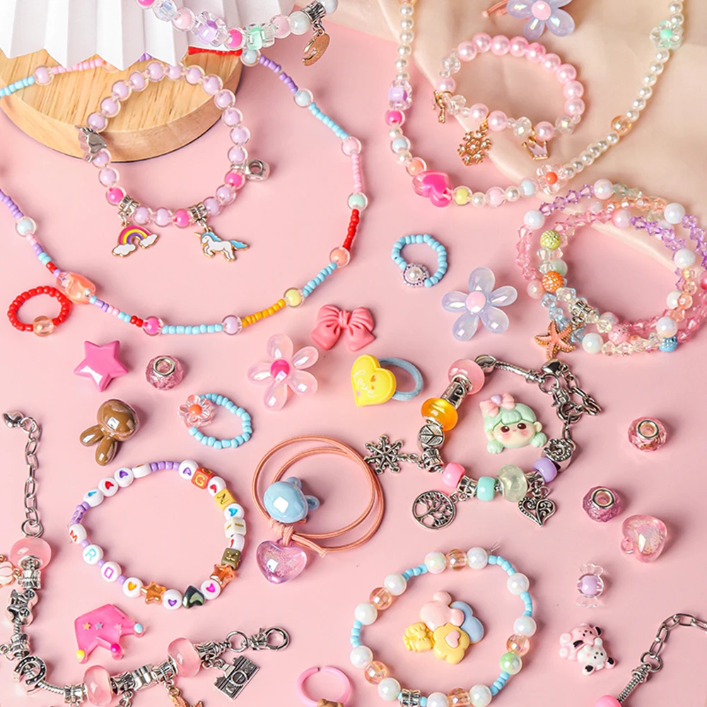 Girls DIY Jewelry Bracelet Making Kit 2100pcs Beads Charms Gift Box for Children's Hair Accessories Storage Box Kids Best Gifts