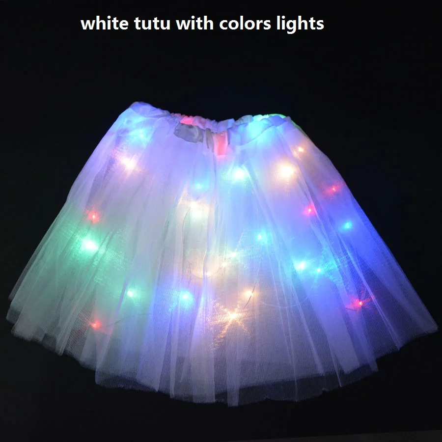 Cosplay Costume 1PC Princess Girl LED Light Up Tutu Glow Skirt Neon Party Luminous Fairy Costume Birthday Gift Wand Headband Wedding Festival