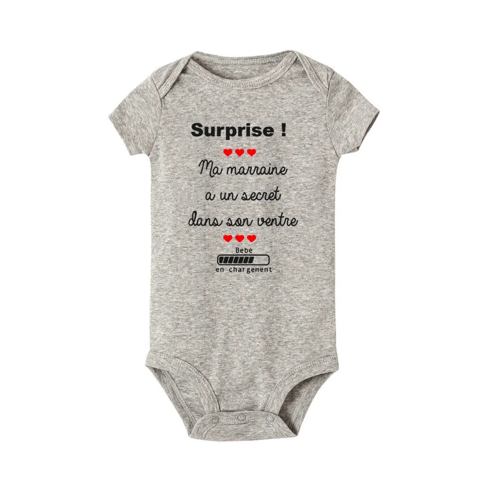 French Printed Godmother Pregnancy Announcement Baby Bodysuit Newborn Short Sleeve Jumpsuit Boys Girls Playsuits Infant Romper 3
