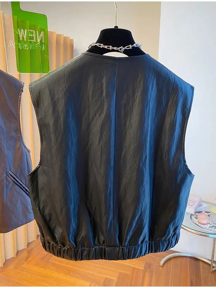 Loose Casual Leather Vest Jaet 300 Pou Size Spring Autumn Svel Crop Top Outerwear Women's Faion Workwear