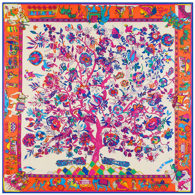 130cm Square Scarf 2024 Luxury Brand Twill Silk Scarf For