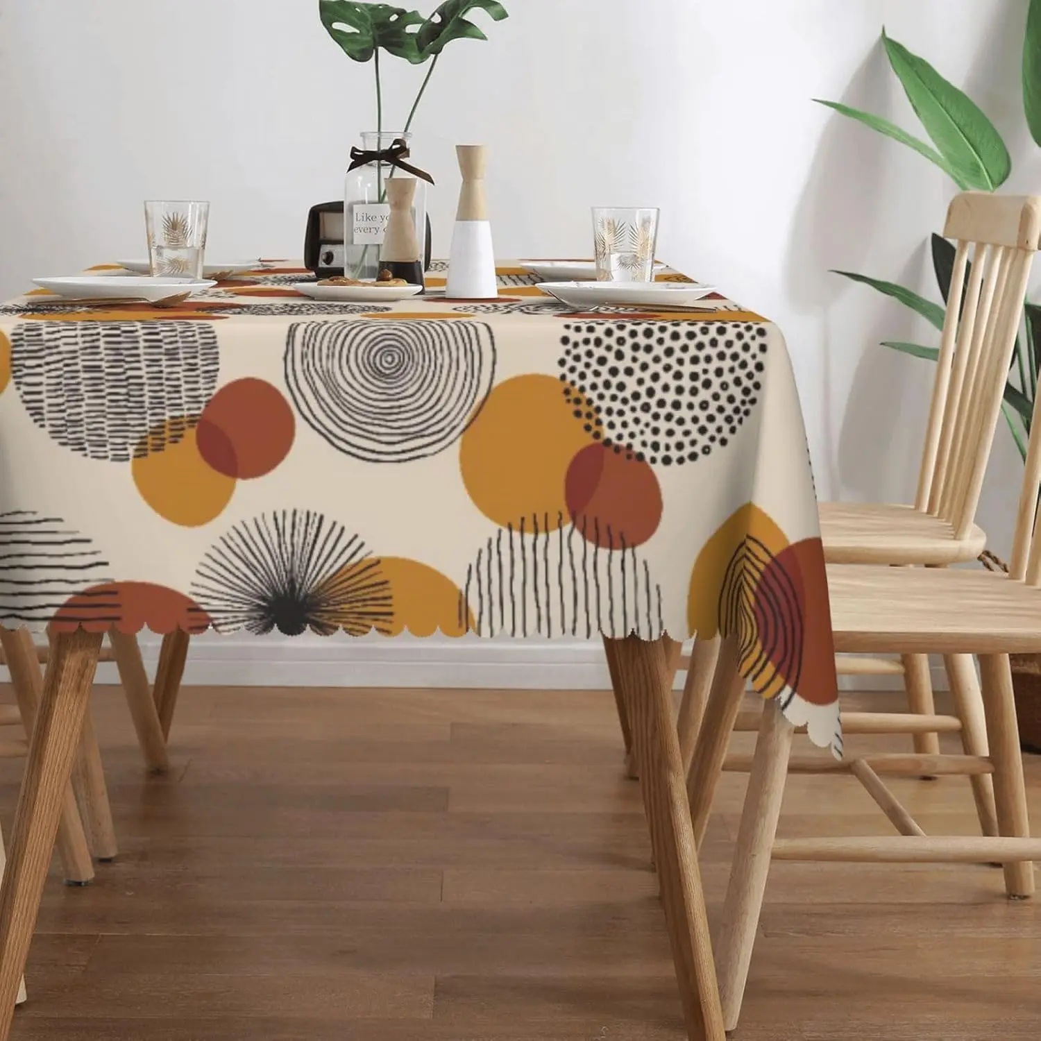 Nappe rectangulaire moderne à motifs géométriques abstraits, dessinée à la main, lavable, pour la maison, la salle à manger et la cuisine
