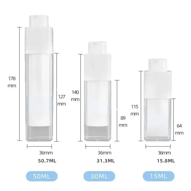 Square Vacuum Bottle Press Lotion Empty Liquid Foundation Makeup Container 1Pc 15/30/50ml