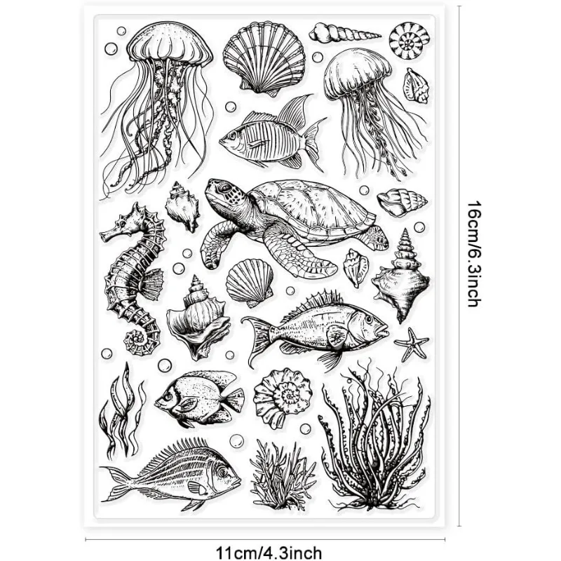 Marine Life Background Clear Stamps Ocean Animals Clear Rubber Stamps Silicone 1pc clear stamps clear rubber stamps For DIY Scrapbooking 6.3x4.33inch