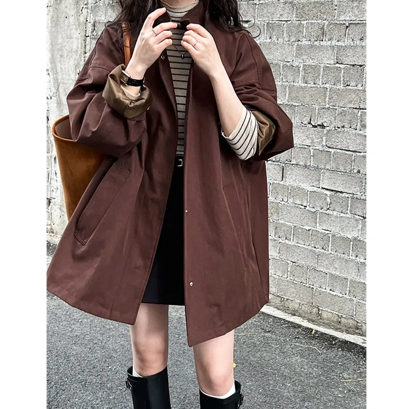 Oversize Trench Silhouette Standing Collar Trench Coat Women Lazy Design Oversize Coat High Grade Temperament 8631