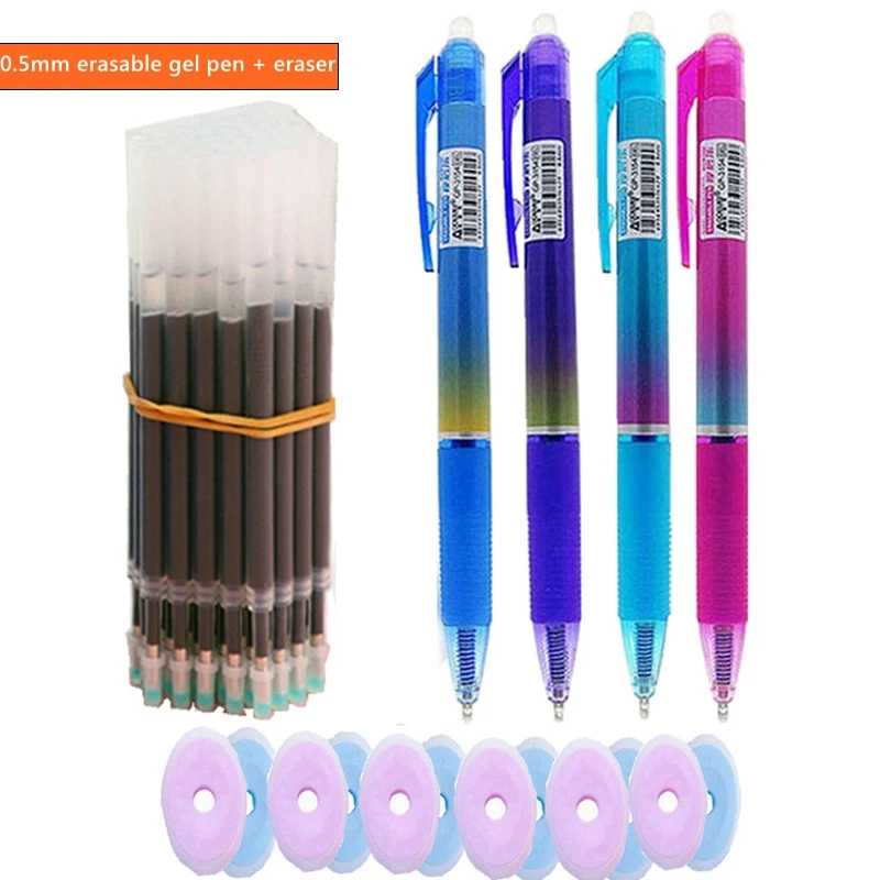 Haile 카와이 지워지는 젤 펜 리필 세트 로드, 0.5mm 푸시 자동 프레스 볼펜, 세척 가능한 핸들 문구 