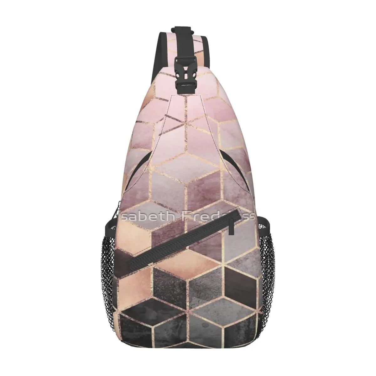 

Pink And Grey Gradient Cubes Chest Bag Personalized With Zipper Mesh Bag Travel Nice gift Multi-Style