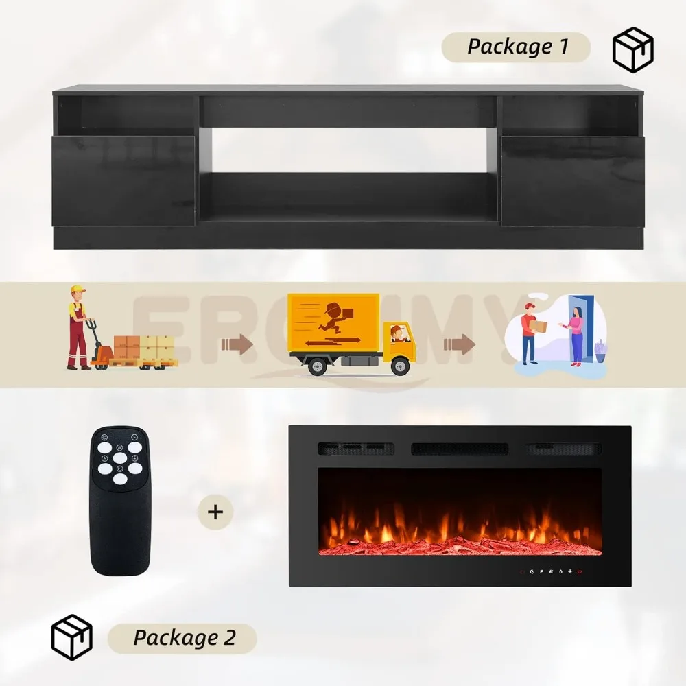80'' Fireplace TV Stand with 40'' Electric Fireplace, Console for TVs up to 90'' for Living Room, TV Stands 5