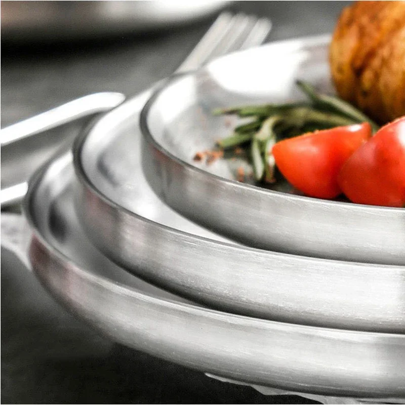 304 Stainless Steel Round Plate Double-Walled Insulated Dinner Plate Plates for Snack Dishes and Fruit dining dish