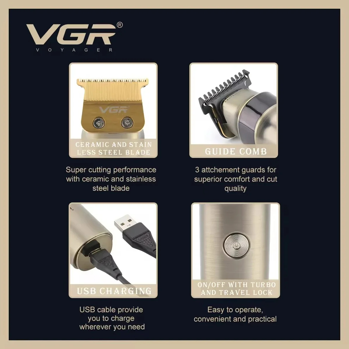 VGR Hair Clipper Professional Trimmer Rechargeable Barber Clippers Electric Trimmer Digital Display Men's Hair Clipper V-991