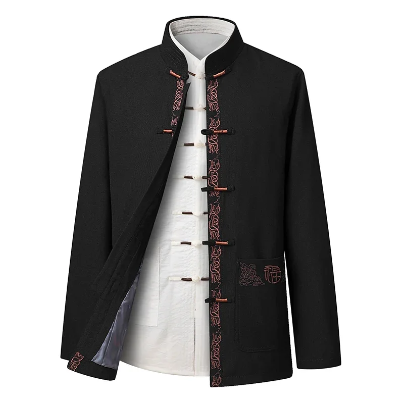 Tang Suit (top + Pants) Spring and Autumn Elderly People Door Flaperon Embroidery Father Men's Hanfu Chinese Style Suit 3