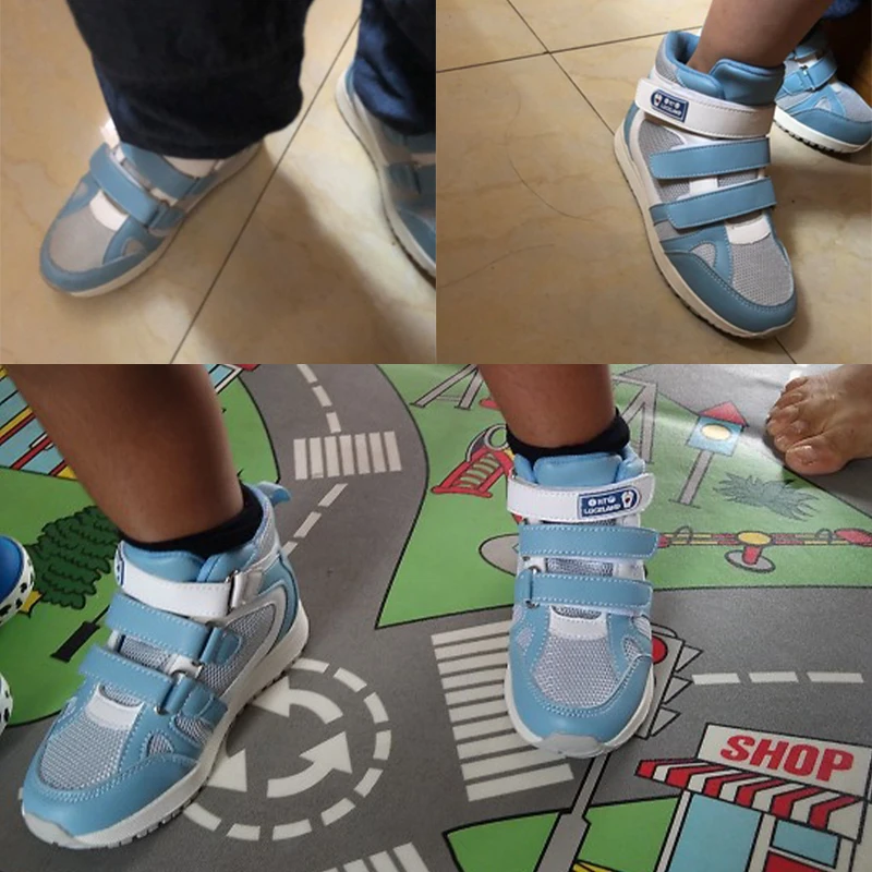 Ortoluckland Kid Boys Orthopedic Shoes For Children Baby Toddler Sneakers Luxury Brands Blue Mesh Leather Ankle Support Boots