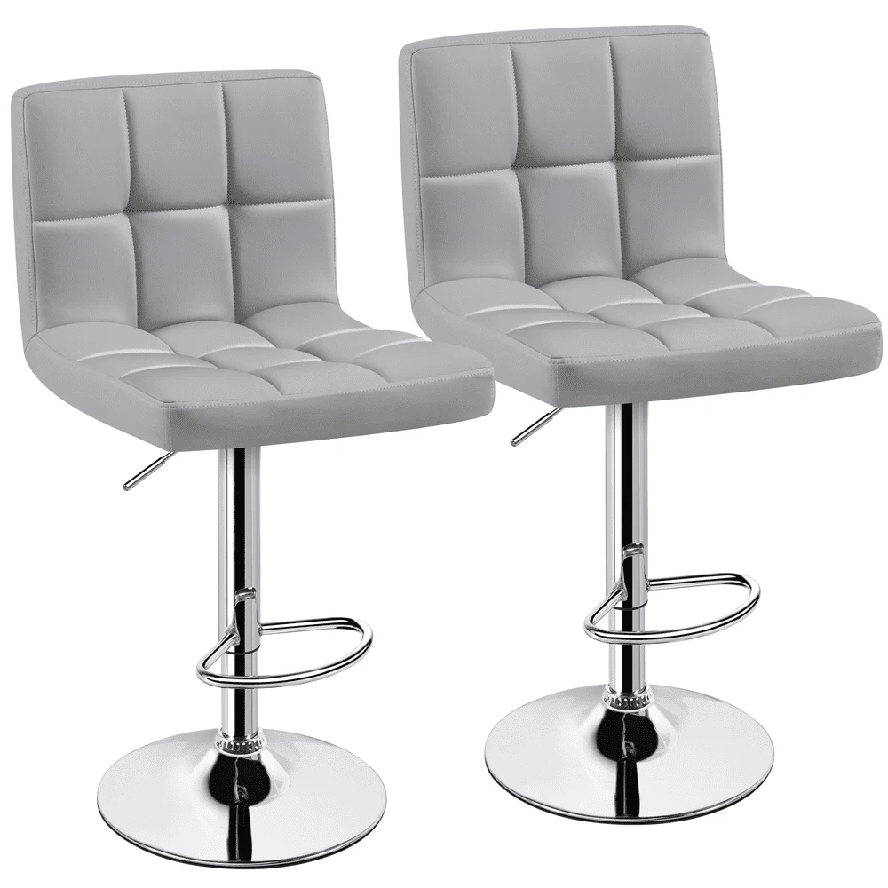 

Set of 2 Counter Stools Swivel Adjustable Height Light Gray Faux Leather Bar Chairs