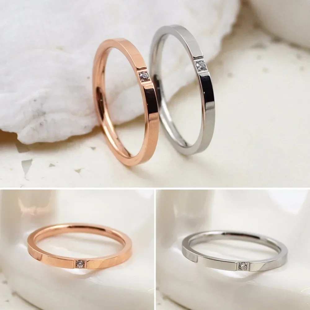 Single Crystal Thin Band Ring for Men Women Couples