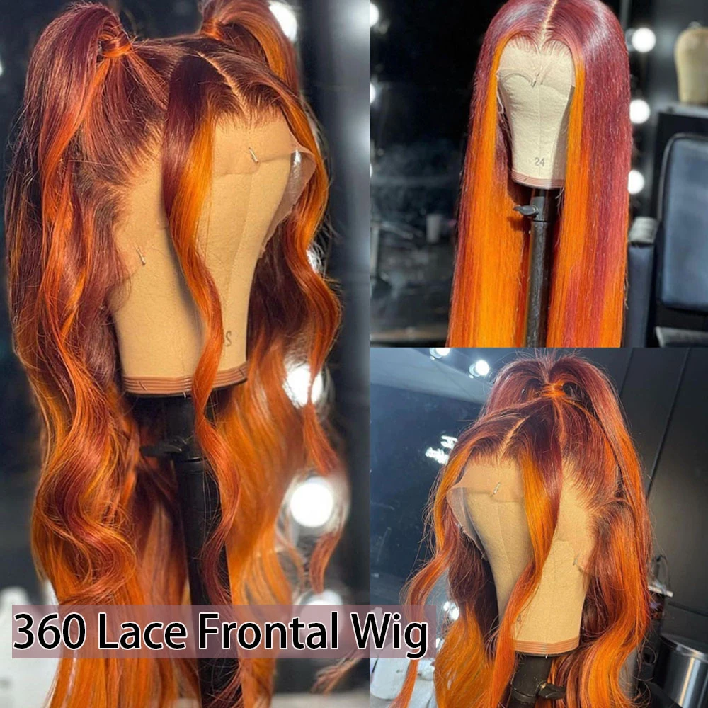 Atina Ombre Ginger Red Burgundy Color Hd Lace Frontal Wig Human Hair 360 Lace Frontal Wig