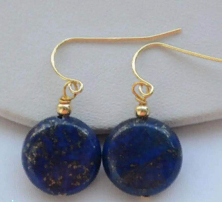 

blue lapis lazuli coin 14mm bead DANGLE EARRING