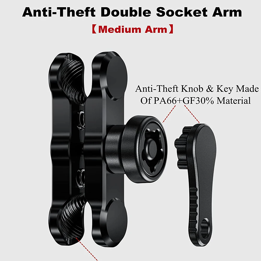 알루미늄 합금 더블 소켓 암 25mm/1 인치 볼 헤드 홀더 GoPro 자전거 오토바이 카메라 확장 암용 마운트 클램프