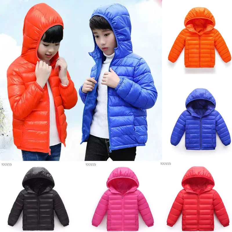 Autumn Winter Kids Down Jackets Boys Girls Thin Warm Outerwear Children Clothes Hooded Zipper Coats 4-12 Years
