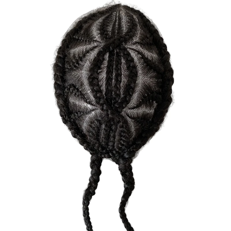 Indian Virgin Human Hair System Double 8 Afro Corn Braids Toupee 8x10 Full Lace Topper for Black Man