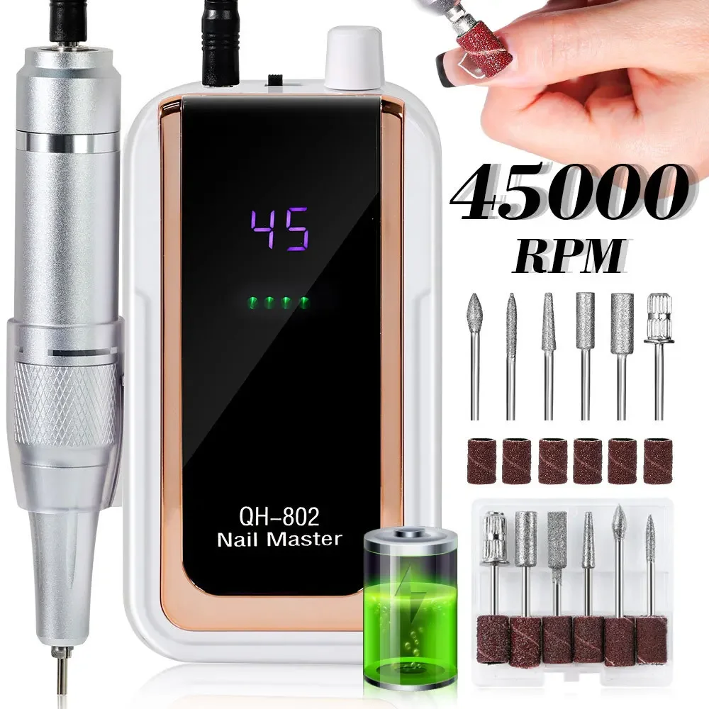 Electric nail drill Electric nail grinder 45000RPM Rechargeable Electric Nail Drill Machine USB Connector Nail Polish Remover Drill Set Manicure Sander Low Noise
