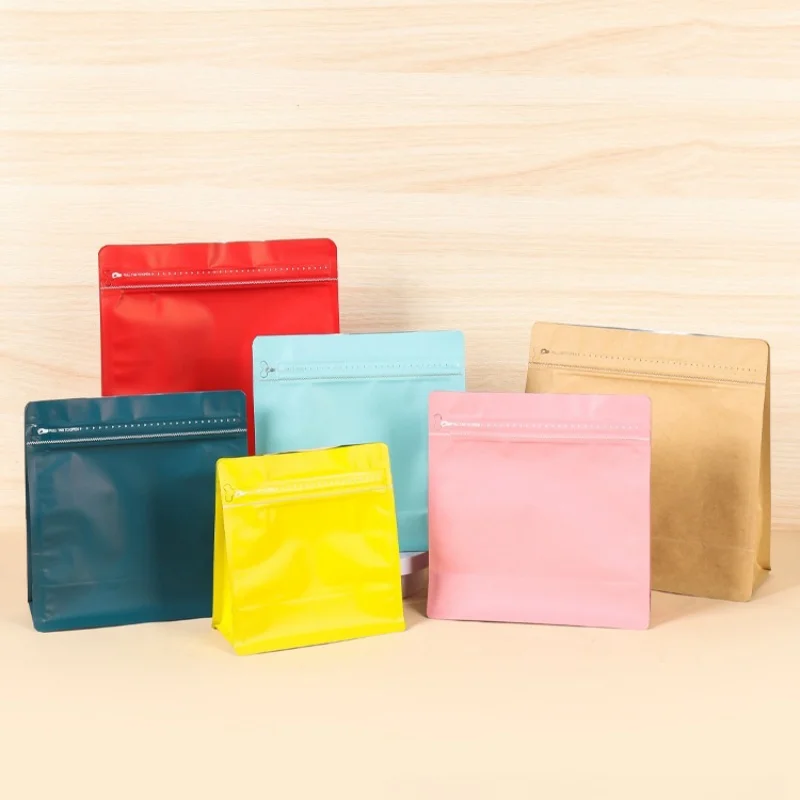 StoBag 50pcs 서리로 덥은 컬러 커피 콩 가방 포장 스탠드 팔각형 식품 봉인 된 알루미늄 호일 보관 재사용 가능한 파우치