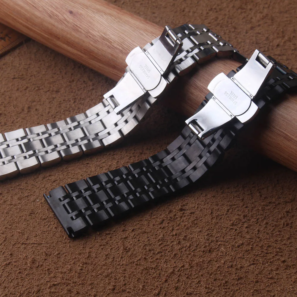 남성용 스테인레스 스틸 시계 밴드 스트랩 팔찌, 실버 시계 액세서리, 14mm, 16mm, 18mm, 19mm, 20mm, 21mm, 22mm, 23mm, 24mm, 25mm, 26mm