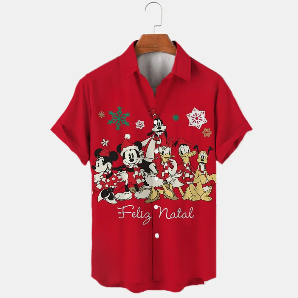 

2023 Christmas Eve Party Shirt New Year's Short Sleeve Top Hawaiian Shirt Holiday Men's Santa Claus Shirt