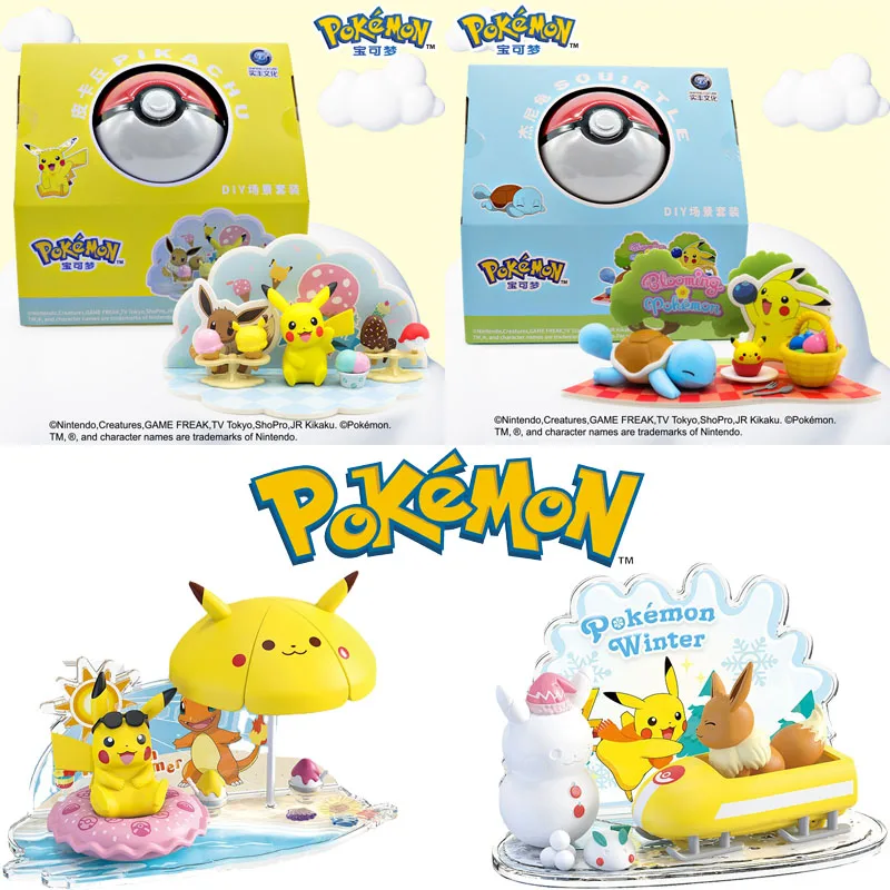 

TAKARA TOMY 3D Pokemon Scenes Series Toys Ornaments Pikachu Charmander Eevee Limited Theme Action Figure Children Birthday Gifts