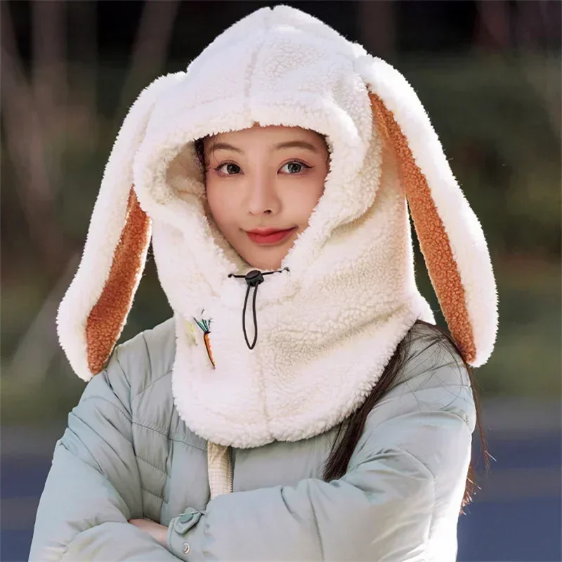Cartoon Cute Rabbit Ear Winter Warm Ski Helmet Cover Comfortable Soft Fleece Skiing Cap Scarf Warmer Decorative Helmet Cover Hat