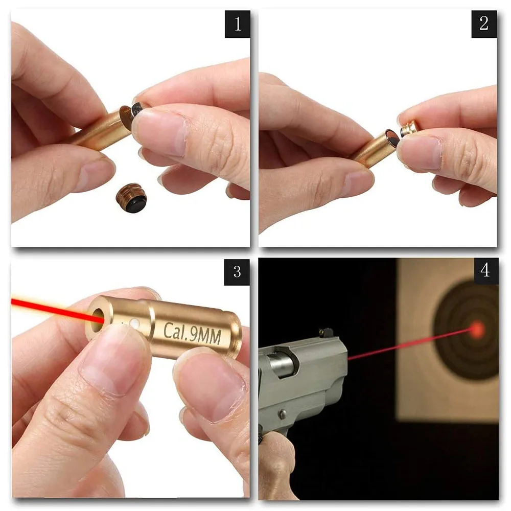 Red Dot Laser Brass Boresighter CAL 9mm/.223/5.56/308/7.62/.45/30-06 Cartridge Boresight for Rifle Scope Hunting Gun Accessories,red dot laser sight,laser bore sight,laser sight