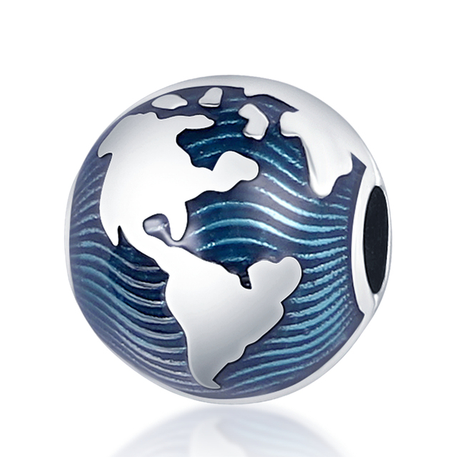 SALE 925 Silver Color Little Girl With Airplane Earth Charm Beads Fit Original Pandora Bracelet Pendant Necklace Jewelry