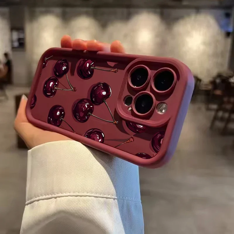 Matte Soft Silicone Strawberry Cherry Fruit Phone Case