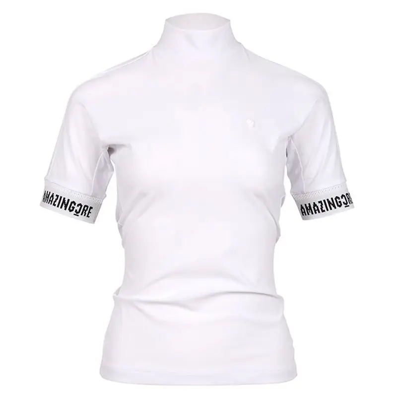 AMAZINGCRE Summer New Women's Golf Top Fashion Simple Slim Stand-up Collar Short-sleeved T-shirt