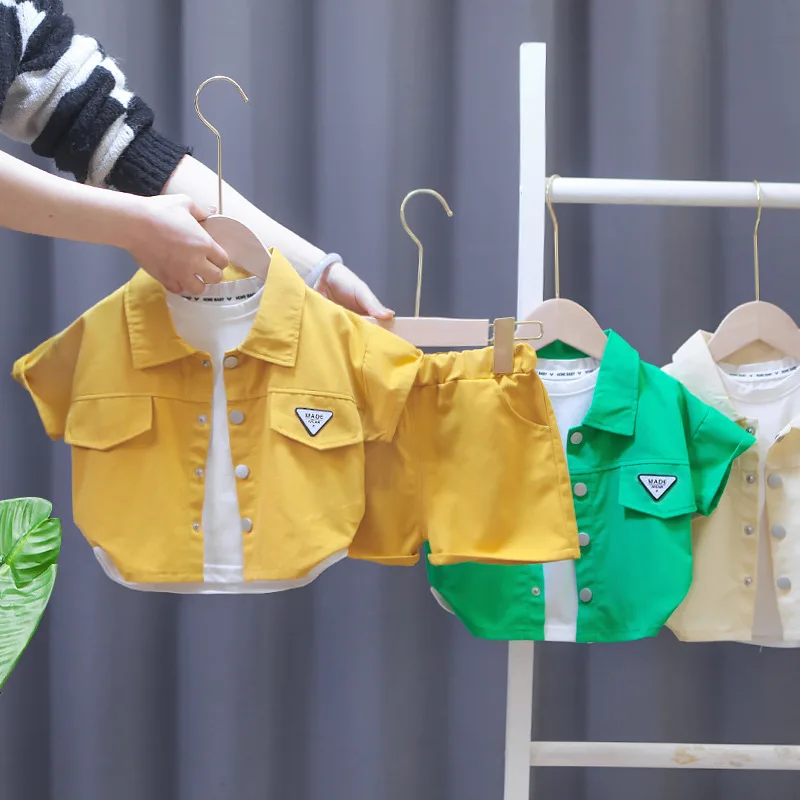 Children's clothing summer baby clothes girls letters short-sleeved suits boys lapel shirts shorts simple casual two-piece suit Baby Clothing Set for girl