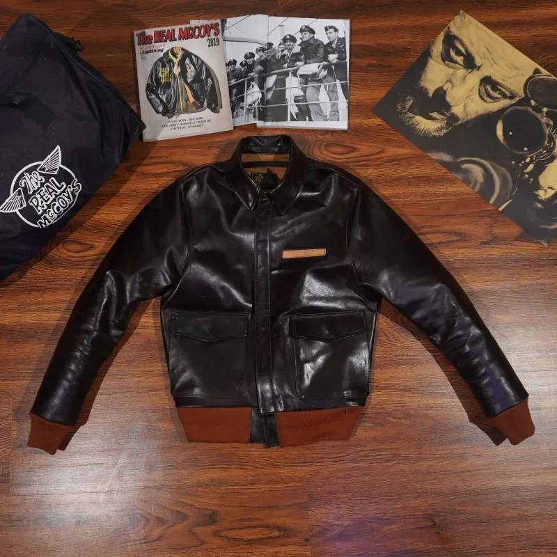 

YR!Free shipping.Brand new luxury quality dark brown horsehide jacket.Classic Men Bomber A-2 coat.vintage leather cloth